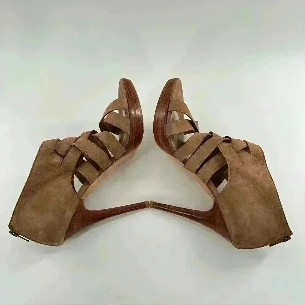 Stuart Weitzman womens platform ankle booties size 8.5 tan nubuck leather - Picture 7 of 13